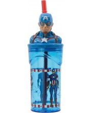 Pahar cu pai și 3D figurină Stor Avengers - Invisible Force, Captain America, 360 ml -1