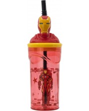 Pahar cu pai și 3D figurină Stor Avengers - Invisible Force, Iron Man, 360 ml