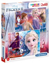 Puzzle Clementoni de 2 x 60 piese - SuperColor Disney Frozen 2