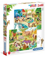 Puzzle Clementoni din 2 x 60 de piese - Gradina zoologica  -1