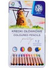 Creioane din lemn de cedru Astra Prestige - 12 culori, in cutie metalica