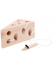 Joc de înșirat din lemn cu picior mic - Brânză cu mouse -1