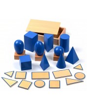Set de joacă din lemn Smart Baby - Albastru Geometric Solids, 10 piese -1