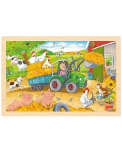 Puzzle din lemn in rama Goki - Tractor mic