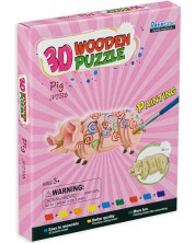 Puzzle 3D din lemn cu vopsele Robo Time din 38 de piese - Pig