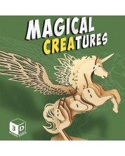 Puzzle 3D din lemn Raya Toys - Creaturi magice: Unicorn, 44 piese