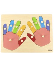 Puzzle din lemn cu mâner Viga - Degete și mânuțe
