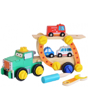 Set de construcții din lemn Acool Toy - Camion de pompieri, ambulanță și mașină de poliție, 49 piese -1