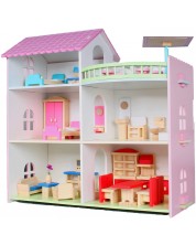 Casa de păpuși din lemn Smart Baby - Cu mobilier