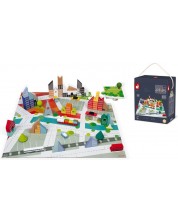 Set de constructie din lemn Janod - 60 piese + puzzle Oras -1