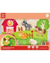 Puzzle educativ din lemn Hape - Fermă, 10 piese - imagine 1