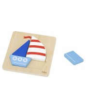 Puzzle din lemn Viga Toys - Barcă cu pânze, 4 piese