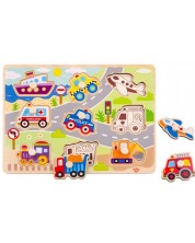 Puzzle educativ cu manere Tooky Toy - Mijloace de transport