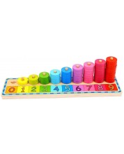 Sorter din lemn Tooky Toy - Cu inele și cifre, Montessori, 56 piese