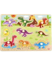 Puzzle din lemn pentru copii cu manere Tooky Toy - Dinozauri