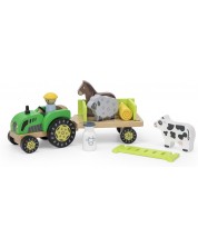 Set din lemn Viga - Tractor cu fermier și animale
