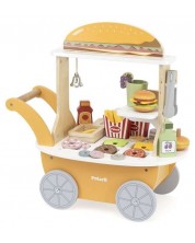 Set de joacă din lemn Viga Toys PolarB – Cărucior pentru burgeri și băuturi, cu 46 de