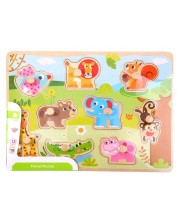 Puzzle din lemn cu manere Tooky toy - Animale salbatice