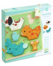 Puzzle din lemn 2 în 1 Djeco Puzz & Play – Friends, 6 piese