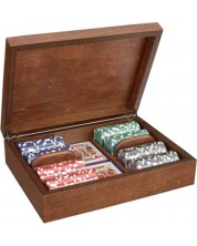 Cutie de lemn Modiano - Radica, cu 200 de jetoane și carti de poker -1
