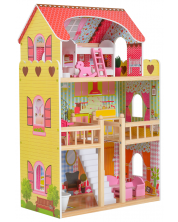 Casa de păpuși din lemn Moni Toys - Emily, cu 17 accesorii -1