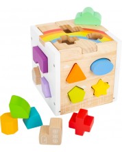 Set de sortare din lemn Small Foot - Cub cu forme geometrice, Rainbow -1