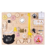 Tablă Montessori din lemn Moni Toys - Cu ceas roz