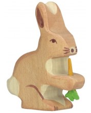Figurină din lemn Holztiger - Iepure cu morcov -1