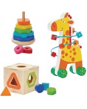 Set din lemn Acool Toy - Labirint cu girafă și sortare -1