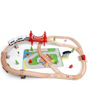 Acool Jucărie de jucărie din lemn șine de cale ferată și tren cu baterii - 50 de elemente -1