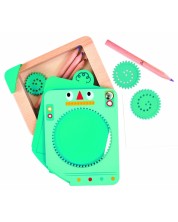 Set de desen din lemn HaPe – „Vârtește și desenează”, 31 piese