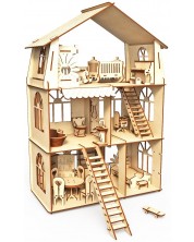 Set din lemn de asamblat Woodpy - Vila mobilata cu mansarda, 228 piese