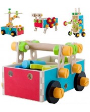 Jucărie de construcție din lemn Acool Toy - Cu șuruburi și piulițe, 50 de piese