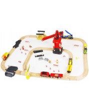 Set din lemn Smart Baby - Tren cu șine și șantier -1