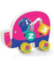 Jucărie din lemn Acool Toy - Elefant pe roți, roz