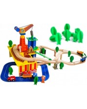 Acool Toy Tren de jucărie din lemn cu șine - 80 de elemente