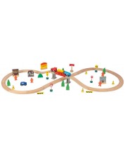 Set din lemn Wooden - Compoziția trenului opt, 61 de părți -1