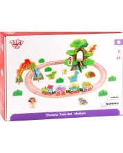 Jucarie din lemn Tooky toy - Jurassic Park cu tren si dinozauri -1