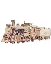 Puzzle 3D din lemn Robo Time din 308 de piese - Prima locomotivă cu abur -1