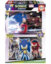 Puzzle neon pentru copii Educa din 2 x 100 piese - Sonic