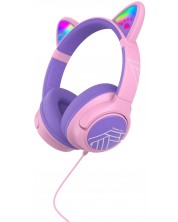 Căști pentru copii cu microfon PowerLocus - Bobo, roz/violet
