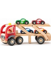 Jucarie pentru copii Woody - Autotransporter cu masini de curse -1