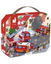 Puzzle pentru copii in valiza Janod - Pompieri, 24 piese -1