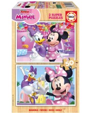 Puzzle de lemn pentru copii Educa din 2 х 50 de piese - Minnie Mouse -1