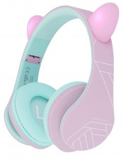 Căști pentru copii PowerLocus - P2, urechi, wireless, roz/verde -1