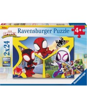 Puzzle pentru copii Ravensburger  din 2 x 24 piese - Spidey și prietenii săi minunați -1