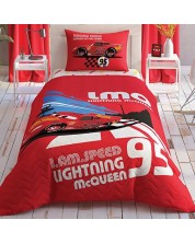 Set lenjerie de pat de o persoană cu pătură TAC Licensed - Cars Full Speed	 -1