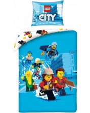 Lenjerie de pat pentru copii Halantex - Lego City, albastru -1