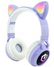 Căști pentru copii PowerLocus - Buddy Ears, wireless, mov/albe -1