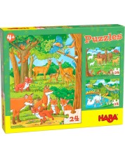 Puzzle pentru copii 3 in 1 Haba - Familiile animalelor -1